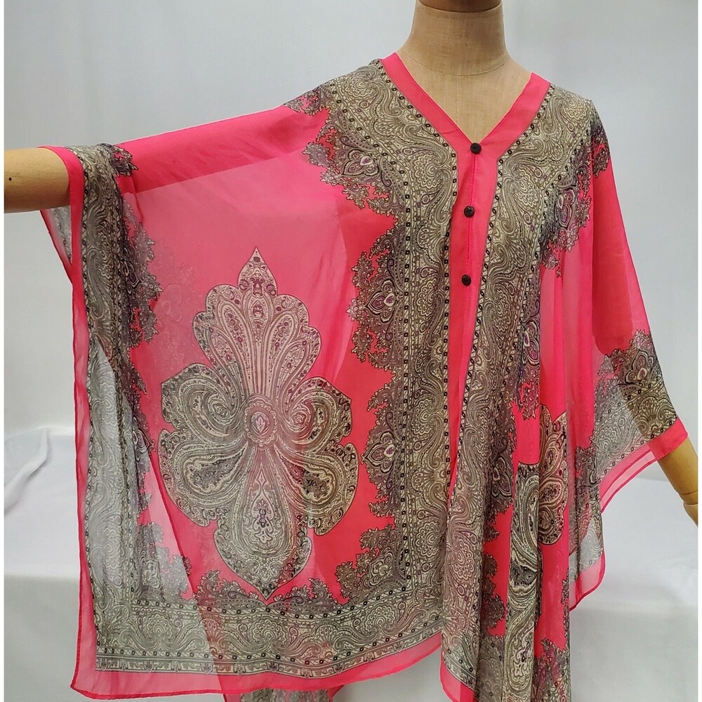 Women's ONE SIZE Hot Pink Gray Paisley Shawl Wrap Scarf Cover Up Sheer